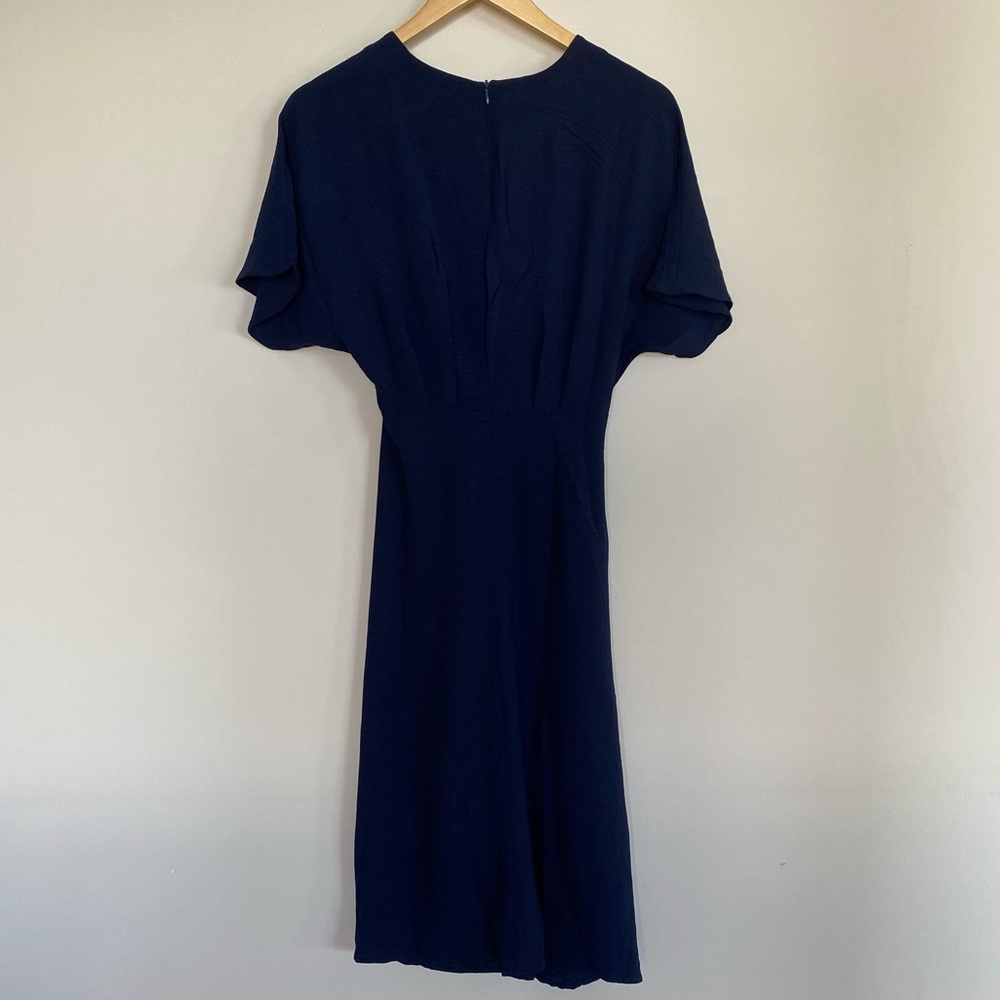 NWT Short Sleeve Navy Blue Ruched Front Flowy Midi Dress Small Medium Large - Picture 5 of 10
